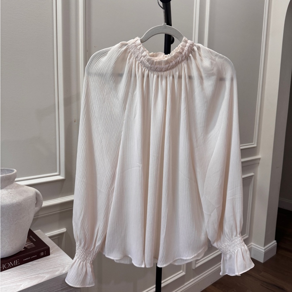 LOFT White Ruched Long Sleeve Blouse